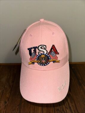 Pink Embroidered USA Baseball Cap